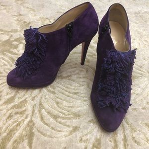 Louboutin Purple Suede Booties with Fringe